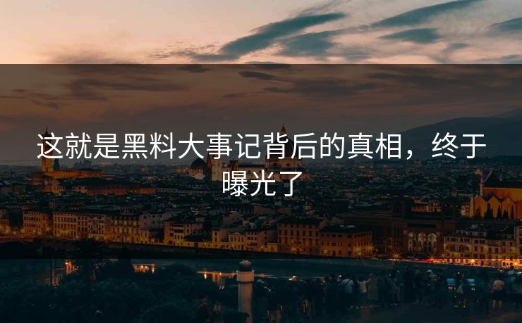 这就是黑料大事记背后的真相，终于曝光了
