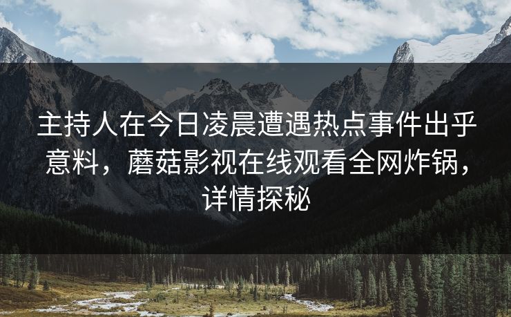 主持人在今日凌晨遭遇热点事件出乎意料，蘑菇影视在线观看全网炸锅，详情探秘