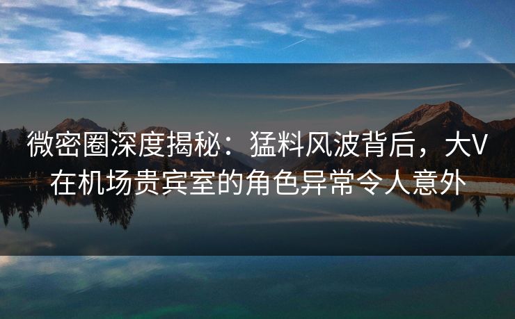 微密圈深度揭秘：猛料风波背后，大V在机场贵宾室的角色异常令人意外