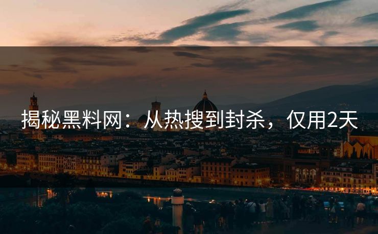 揭秘黑料网：从热搜到封杀，仅用2天