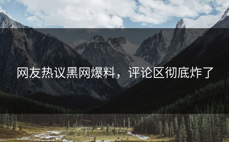 网友热议黑网爆料，评论区彻底炸了