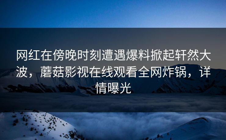 网红在傍晚时刻遭遇爆料掀起轩然大波，蘑菇影视在线观看全网炸锅，详情曝光